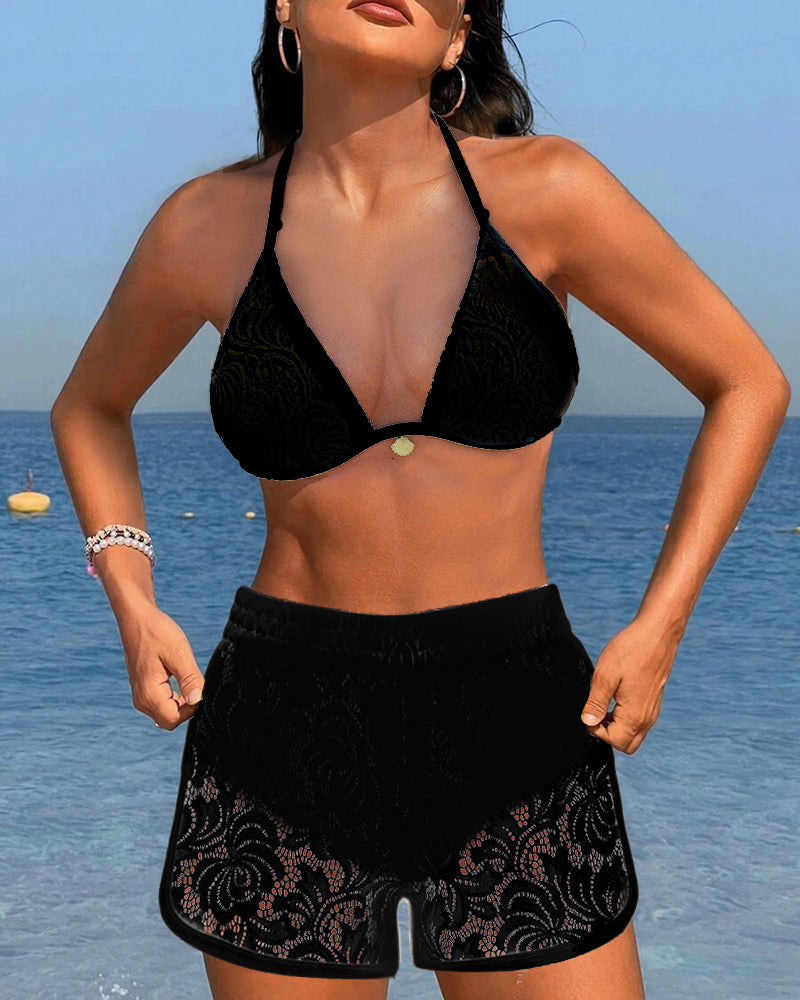 Laluna® | Elegáns egyszínű csipkebikini szett
