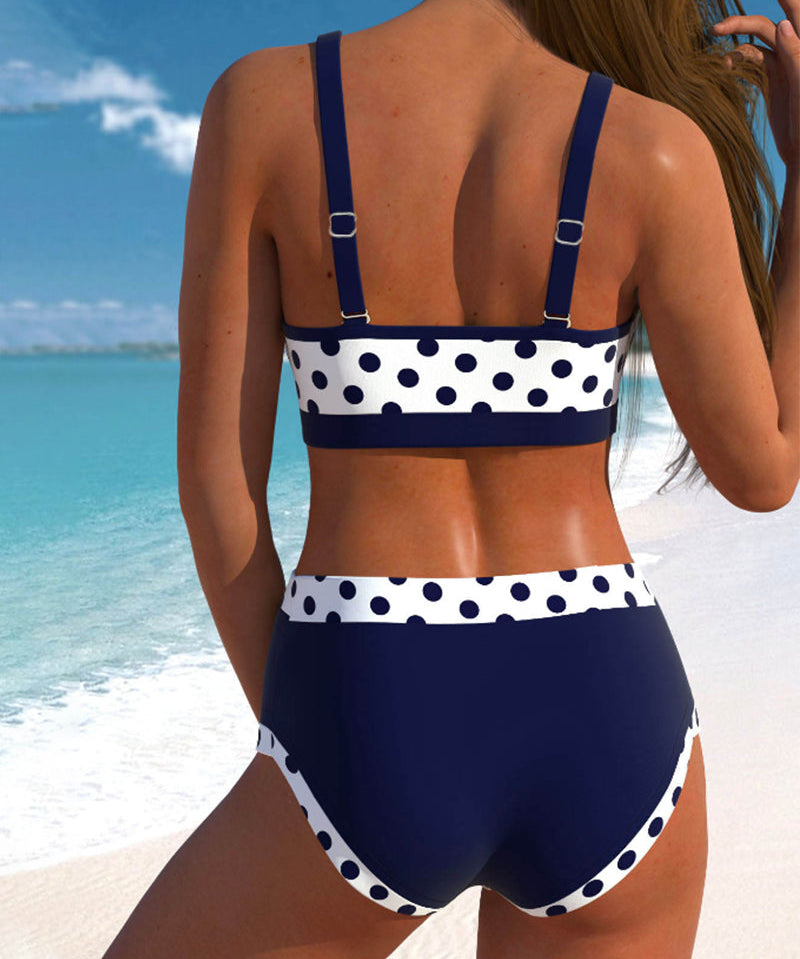 Liesbeth - Magas derekú bikini pöttyös mintával és patchwork dizájnnal