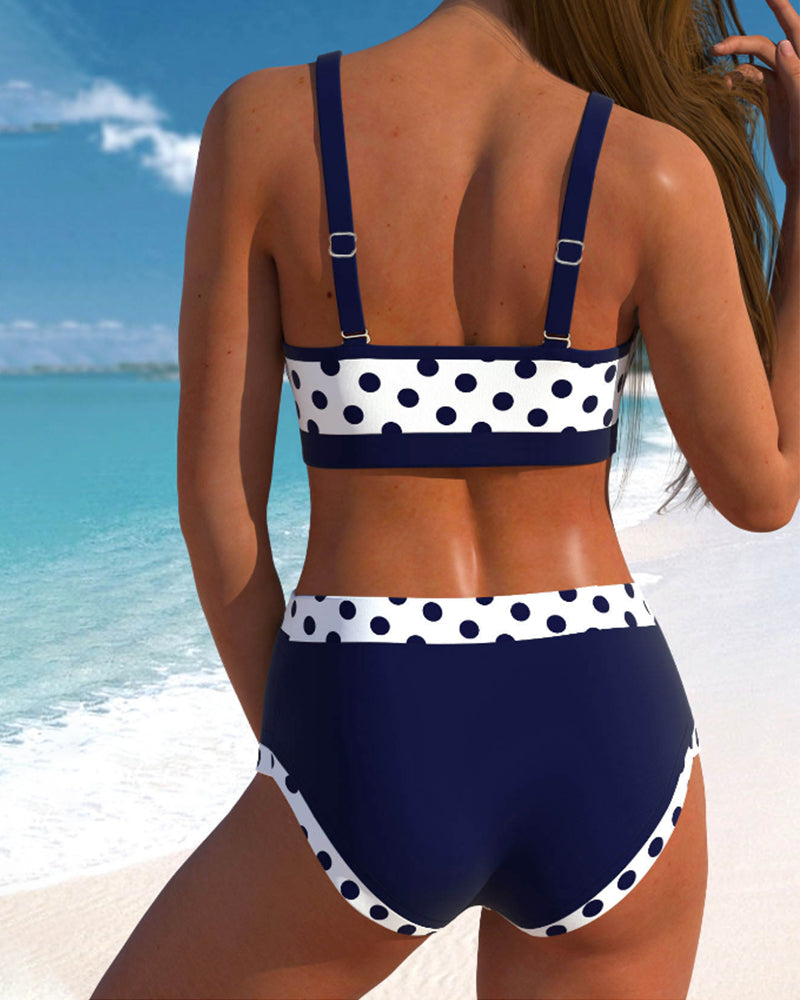 Liesbeth - Magas derekú bikini pöttyös mintával és patchwork dizájnnal