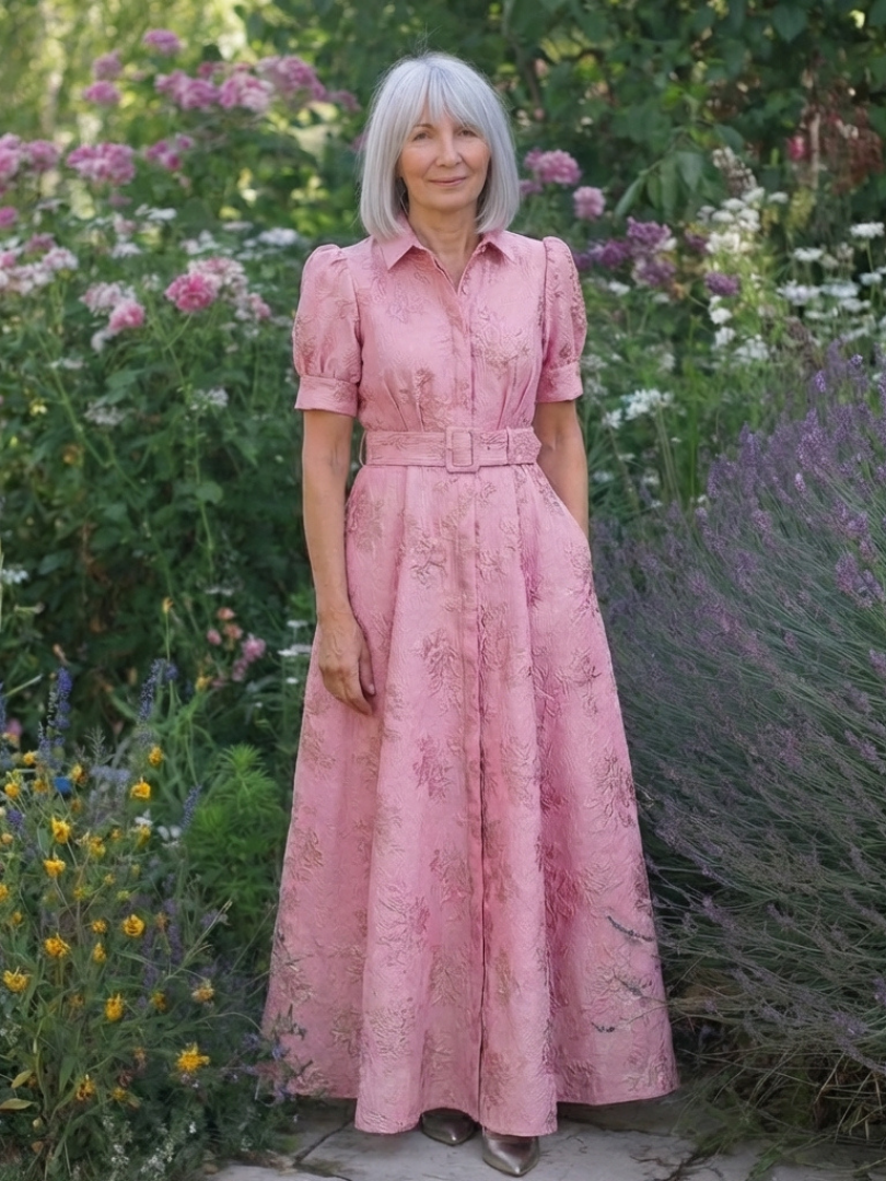 Amélie | Rövid ujjú, virágmintás maxiruha övvel