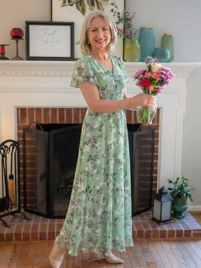 Noémie | Virágmintás Maxi Ruha Chiffonból