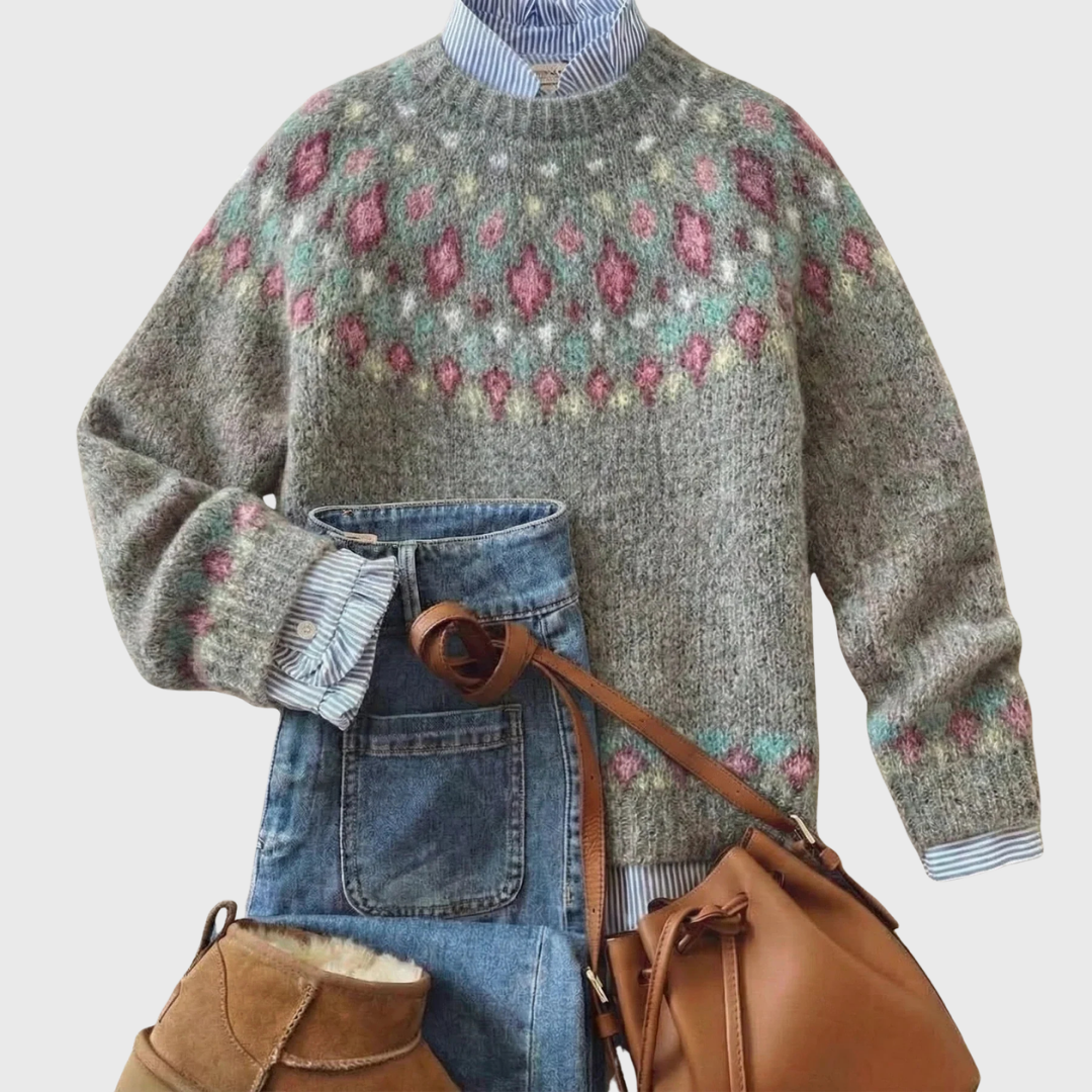 Marta - Szürke virágmintás vintage pulóver