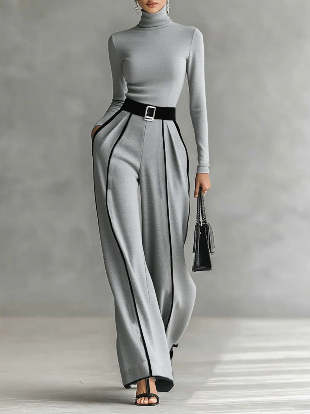 Céline | Elegáns Összeállítás Magas Gallérral és Bő Nadrággal