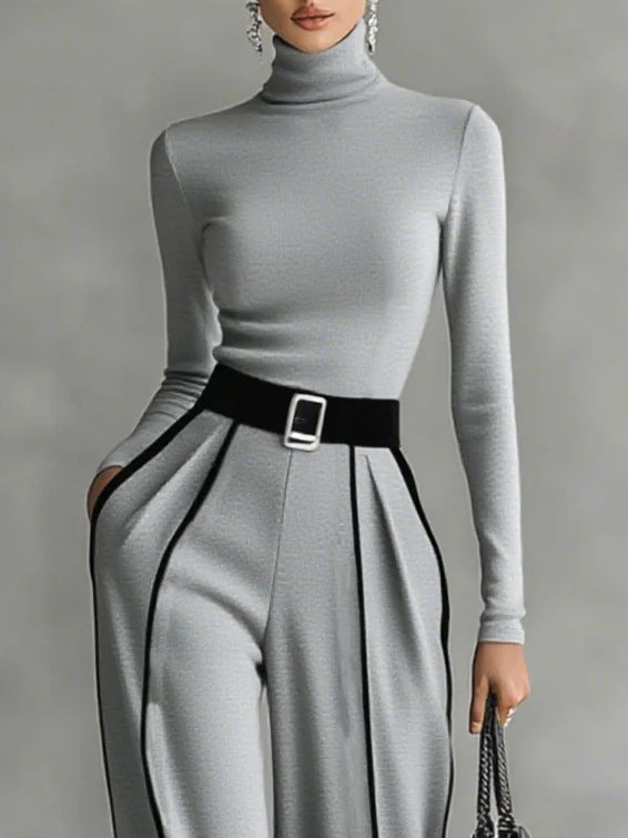 Céline | Elegáns Összeállítás Magas Gallérral és Bő Nadrággal