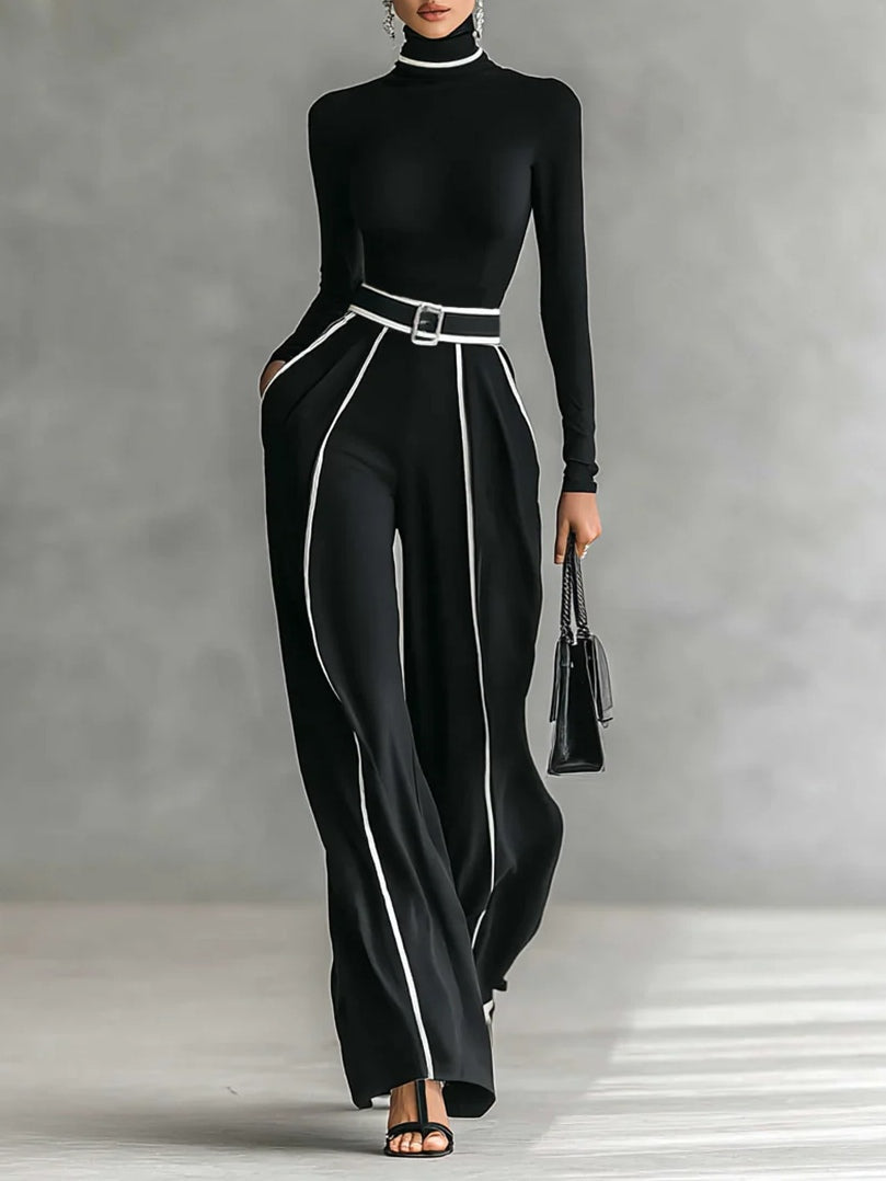 Céline | Elegáns Összeállítás Magas Gallérral és Bő Nadrággal