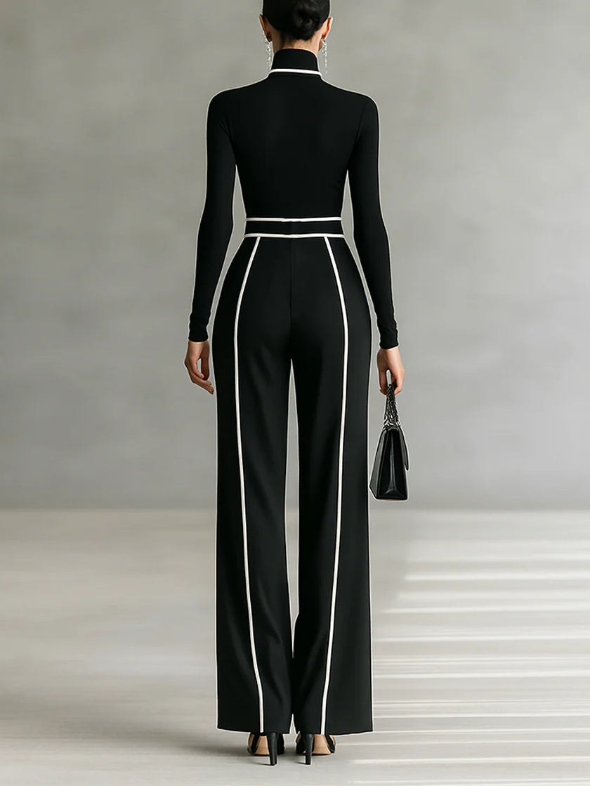 Céline | Elegáns Összeállítás Magas Gallérral és Bő Nadrággal