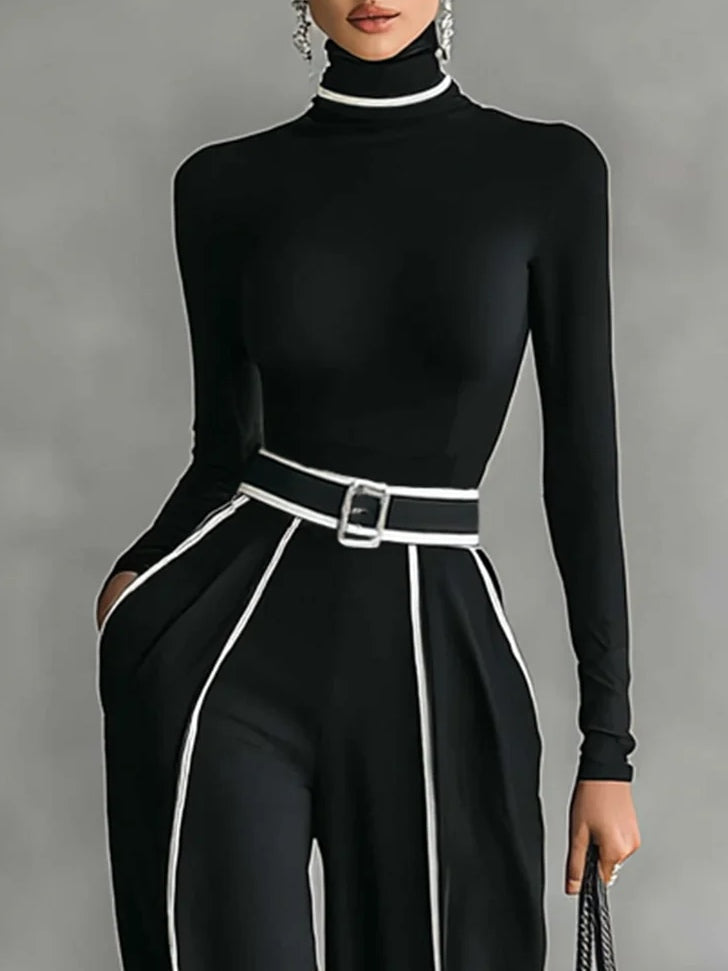 Céline | Elegáns Összeállítás Magas Gallérral és Bő Nadrággal