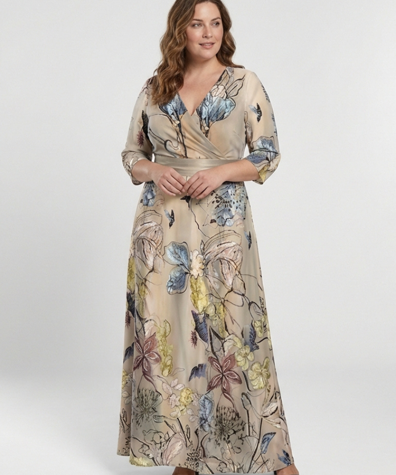 Caroline | Virágmintás, háromnegyedes ujjú maxi ruha