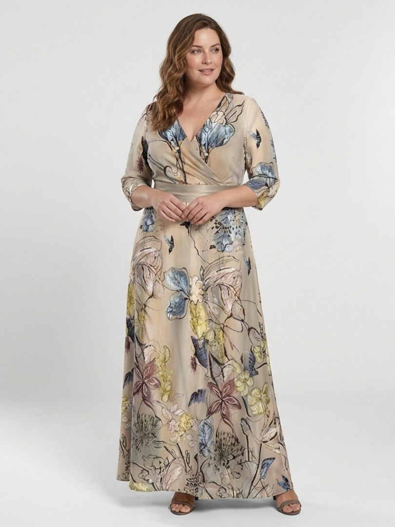 Caroline | Virágmintás, háromnegyedes ujjú maxi ruha
